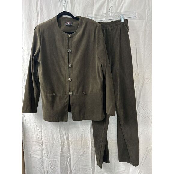 Vintage R&K Originals Green 14 Pant Suit Shoulder‎ Pads Polyester Work Casual - Picture 1 of 16